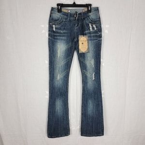Vanilla Star woman’s jeans size 26W blue denim Fit  boot cut stitching casual.